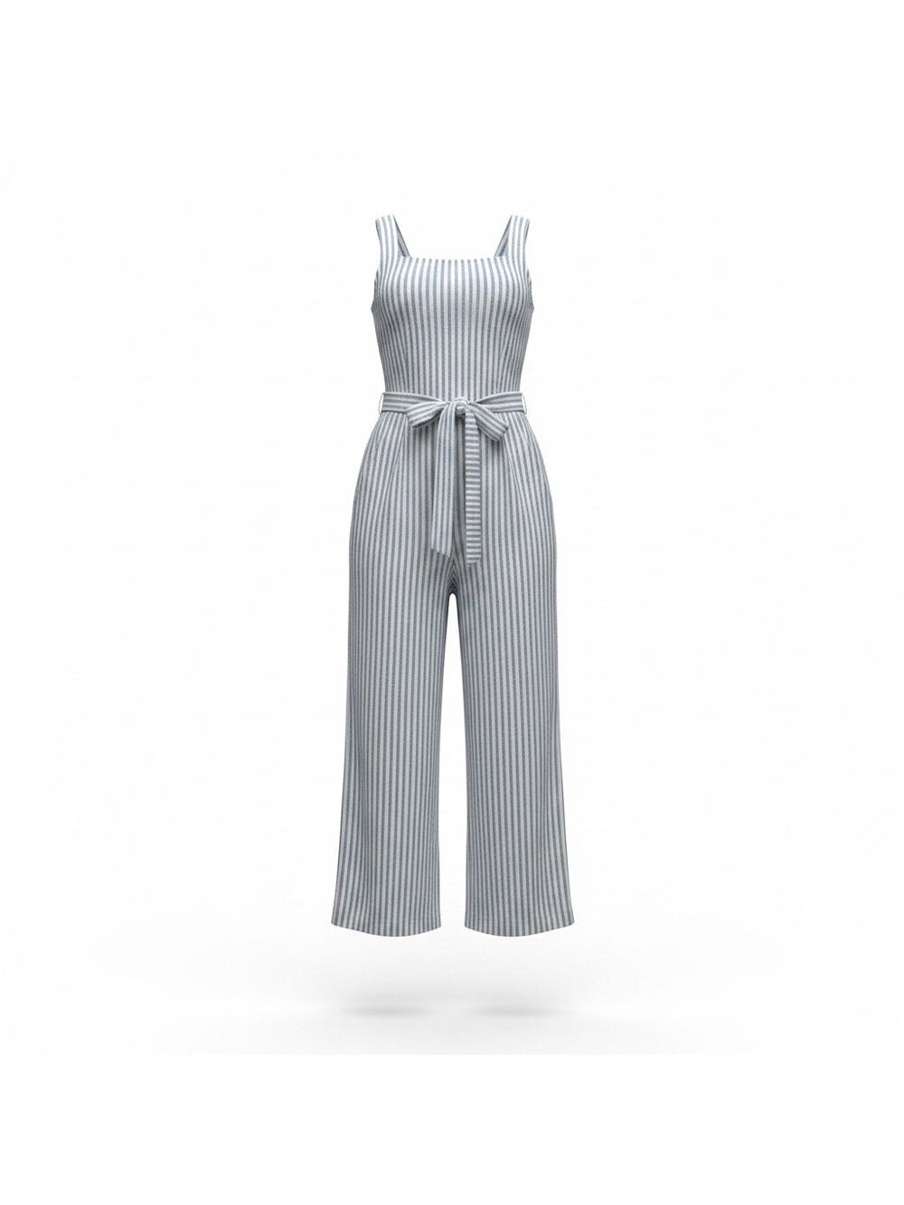 BCBGeneration Linen Blend Blue&White Striped Sleeveless Belted Jumpsuit Size 12